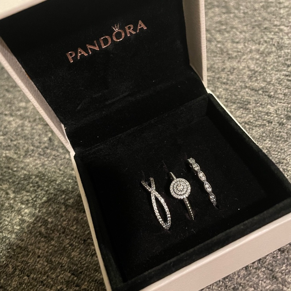 Authentic Pandora 3 set stackable rings